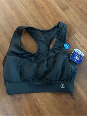 Champion Black Racerback Support Sports Bra with Subtle Logo